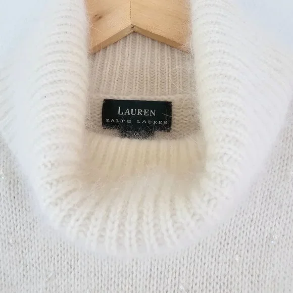 Lauren Ralph Lauren Womens Sz M Cream Turtleneck Sweater Vest Wool Angora Sequin - Picture 3 of 12